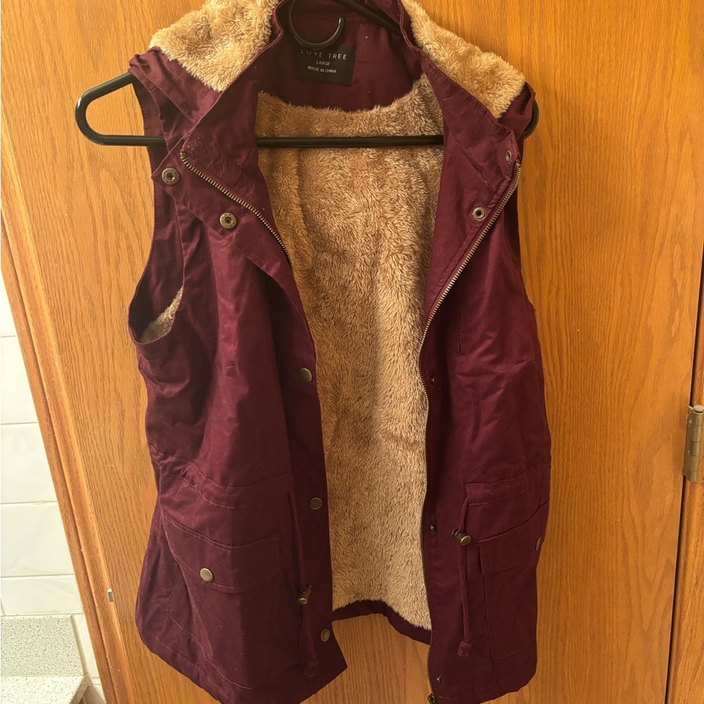 Love Tree Burgundy Vest with Faux Fur Lining